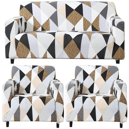 Elastic Stretchable Printed Sofa Cover, Grey Brown Geometric