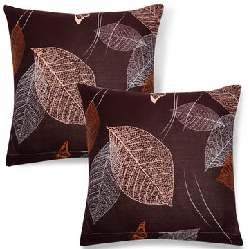 Best Dark Brown Leaf Print square cushion cover online