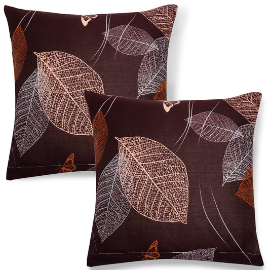 HOKIPO Stretchable Pack of 2 Cushion Cover 16x16, Dark Brown Leaf