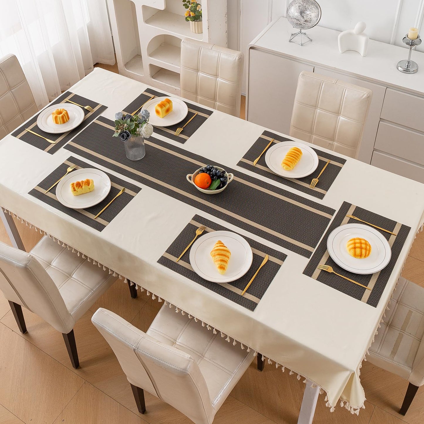 Chevron Stripes PVC Mats for Dining Table - Ebony Black