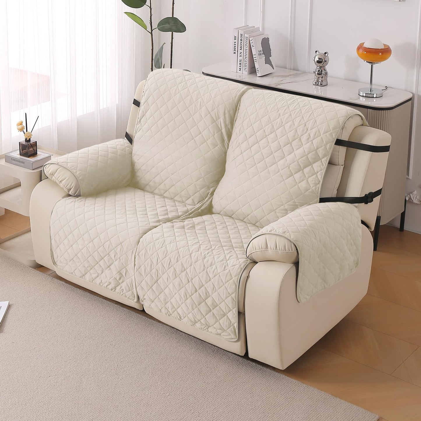 UrbanQuilt Recliner Sofa Slipcover Mat with Dual Belt for 1/2/3 Seater - Cream