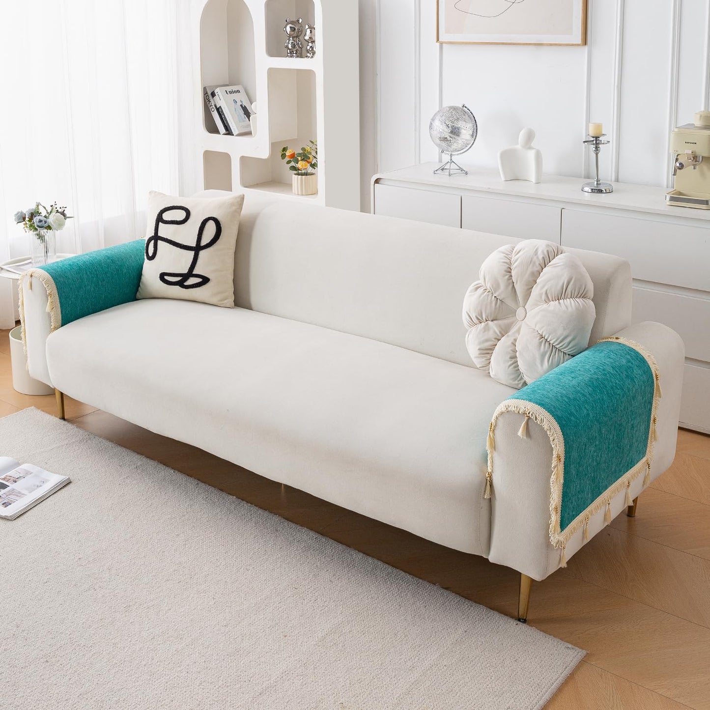 Serenity Tassel Chenille Sofa Cover with Tassel – Ocean Teal