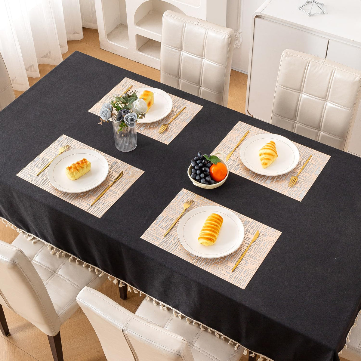 Metallic Glow Shining Mats for Dining Table, Tree Bark - Beige Gold