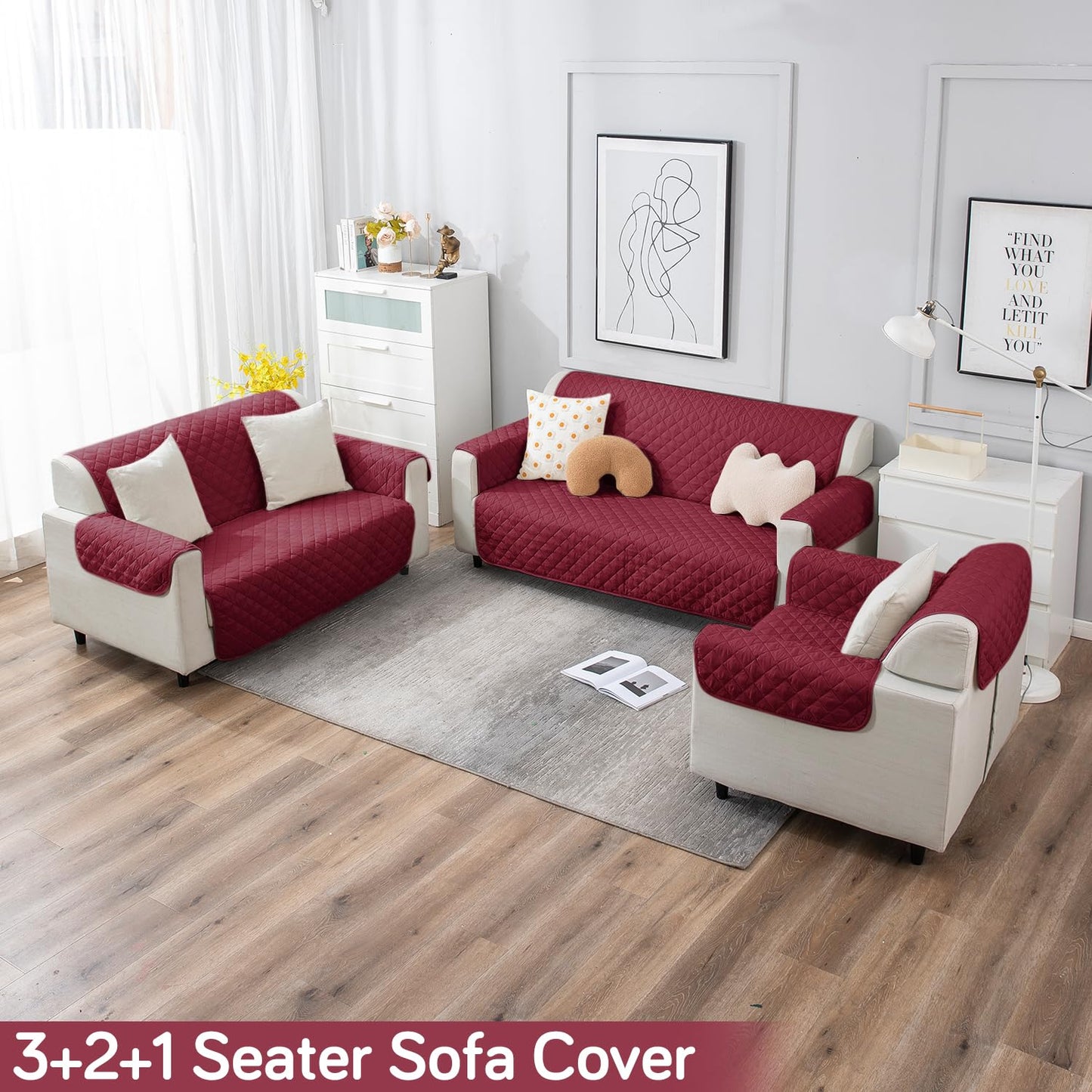 UrbanQuilt Quilted Polyester Sofa Cover Mat Pet Friendly, Maroon