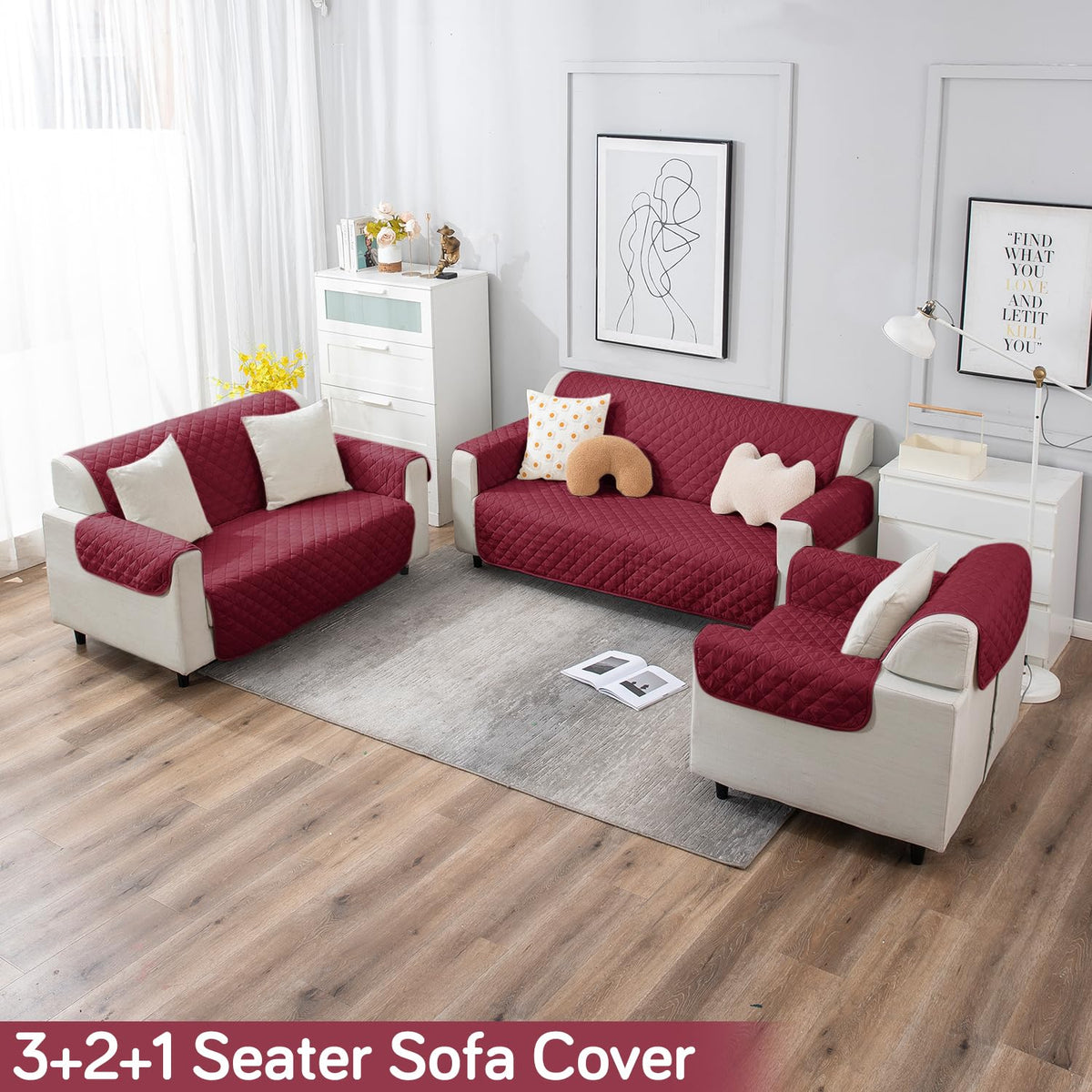UrbanQuilt Quilted Polyester Sofa Cover Mat Pet Friendly, Maroon