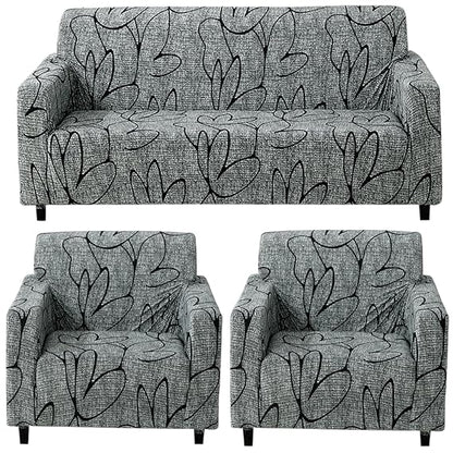 Elastic Stretchable Printed 140gsm Fully Covered Sofa Cover, Intense Grey Abstract Floral