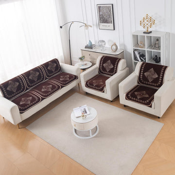 Royal Aangan Premium Chenille Jacquard Sofa Cover 5 Seater Set 3+1+1 Sofa Cover for Seat & Back, Sheesh Brown