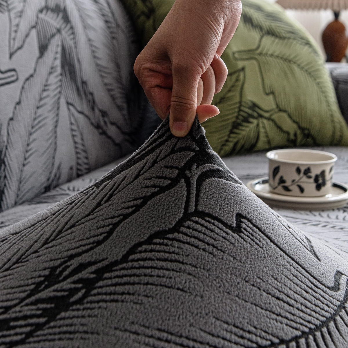 Buy shadow grey colour stretchable dual tone series knitting jacquard sofa cover​s