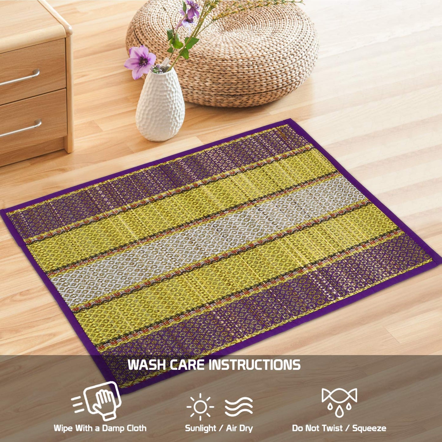 Natural River Grass Handcrafted Pooja Floor Mats/Meditation Prayer Mat/Sittting Mat/Aasan Mat Chatai for Pack of 2/4/6/8, Purple