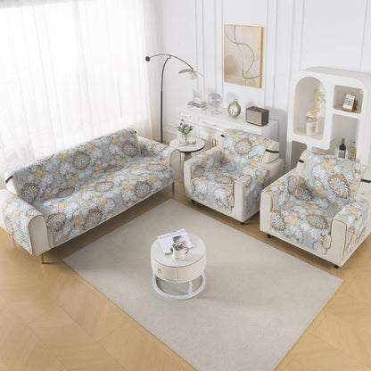 Easy Drape Reversible Quilted 5-Seater Sofa Cover (3+1+1), Cool Breeze Floral