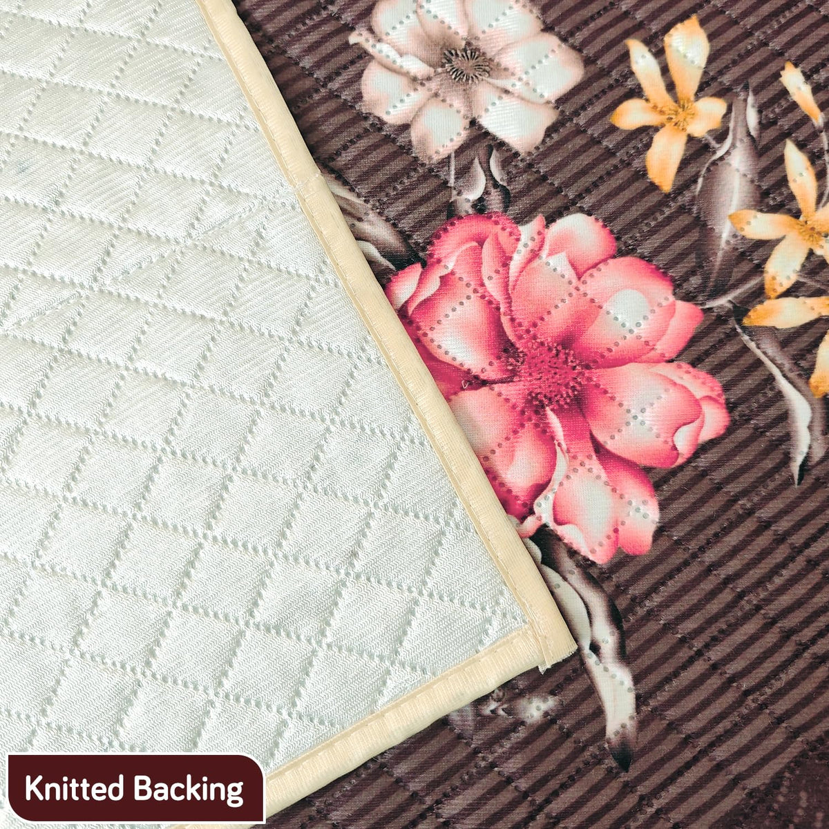 Eternal Floral Printed Quilted Fridge Top Cover with side Pockets - Maroon Blush