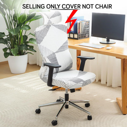 Office Chair Cover with Headrest and Elastic Chair Covers, Snow White Black Geometry