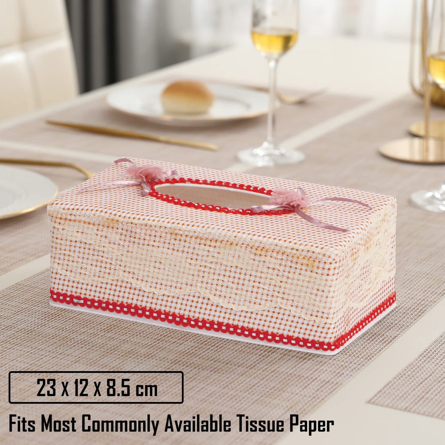 Plastic Tissue Box Holder, Beige, Pink