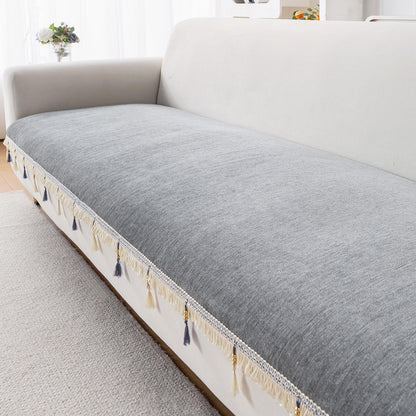 Serenity Tassel Chenille Sofa Cover with Tassel – Glacier Silver