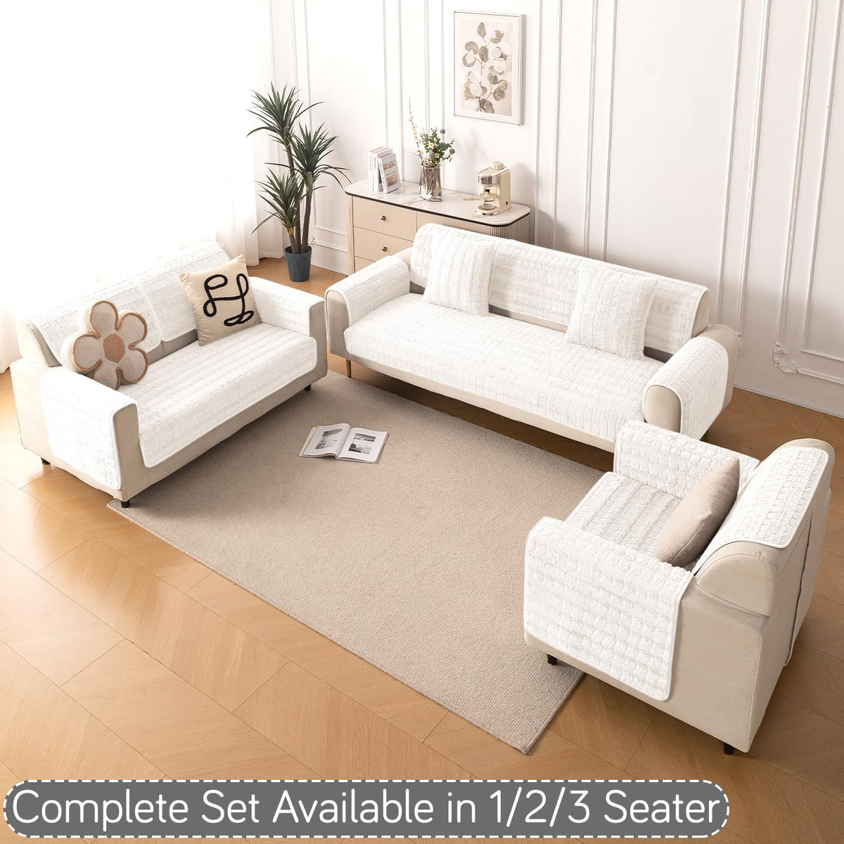 'Plush Haven' Premium Anti Slip Sofa Cover Mat, White
