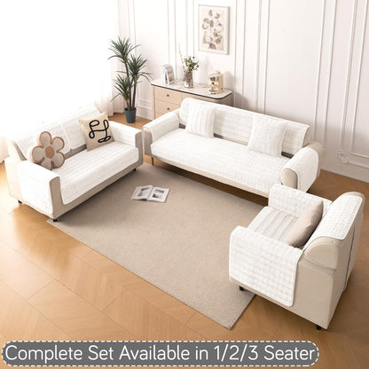 Premium Plush Anti Slip Sofa Cover Mat, White