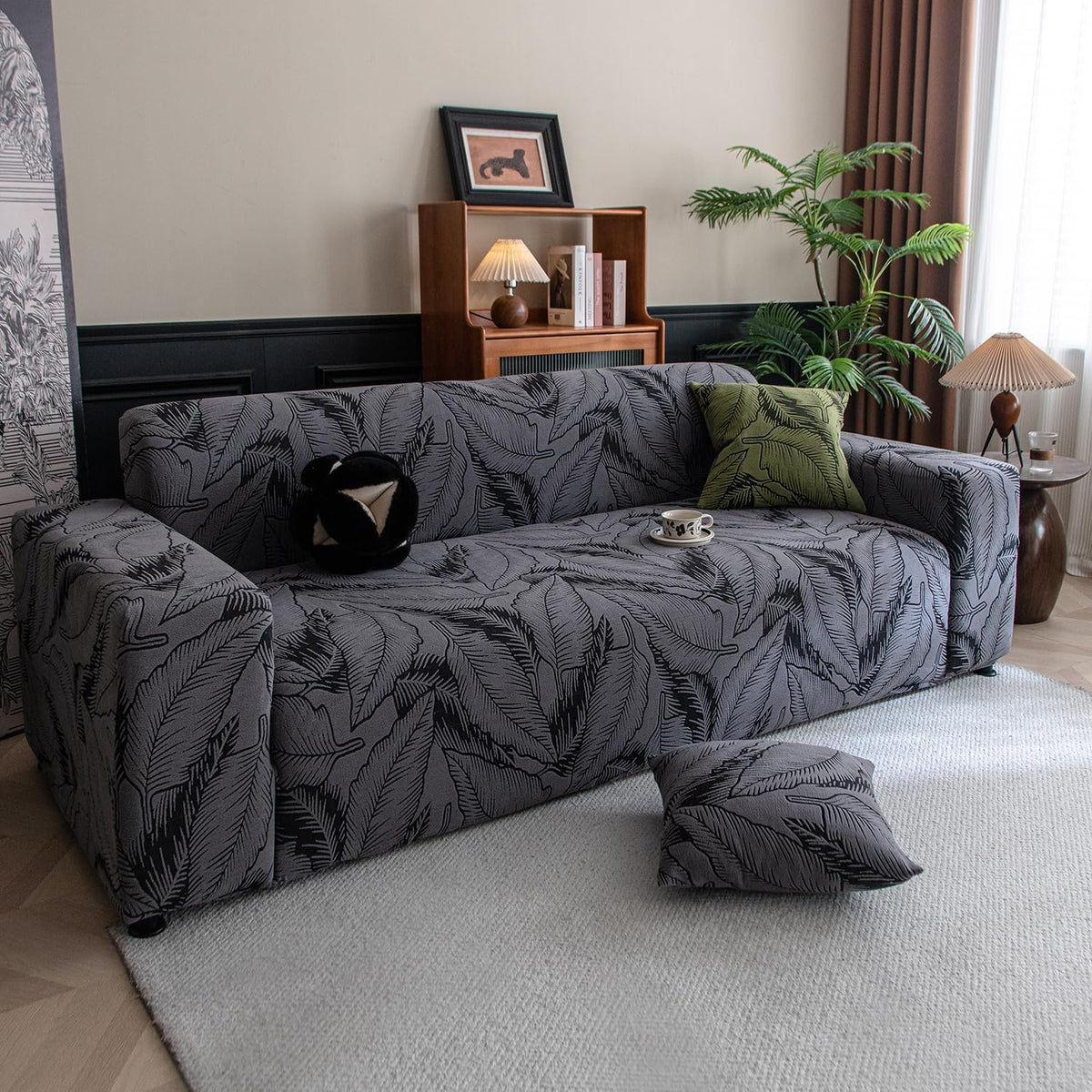Buy shadow grey colour dual tone series knitting jacquard elastic 3 seater sofa cover​s