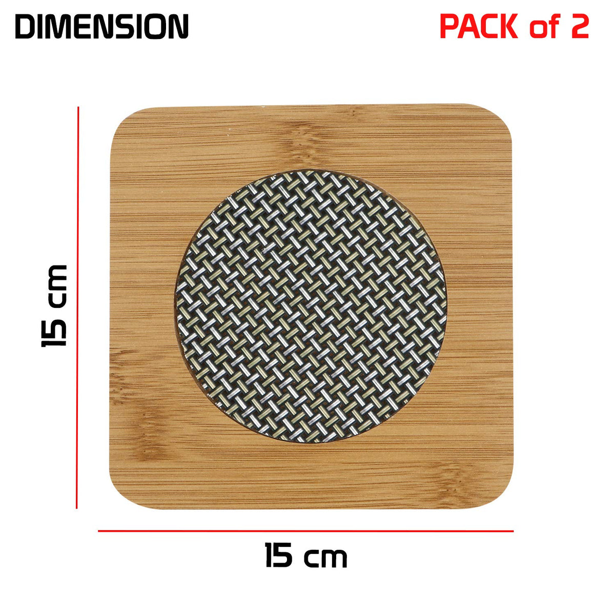 Eco-Friendly Wooden Coasters  | Pack of 2 | 15×15 cm