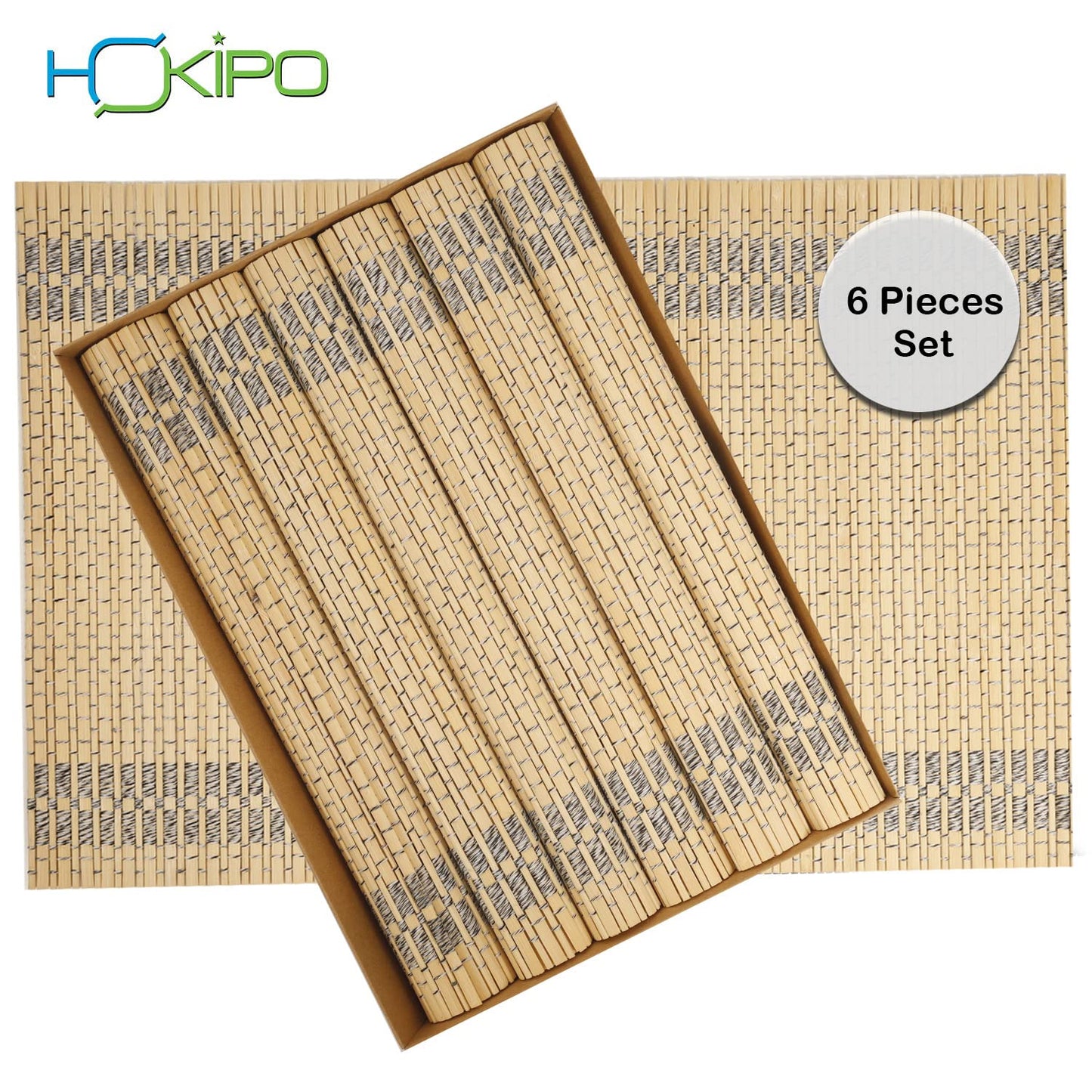 Reversible Bamboo Placemats for Dining Table Set of 6, 45x30 cm