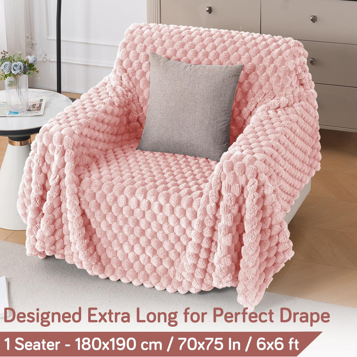 Luxury Rabbit Wool Plush Sofa Throw, Flamingo Pink