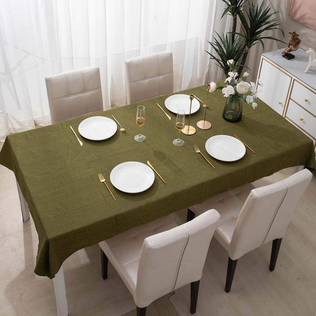 Mehndi Green Colour Poly Jute Table Cover | HOKIPO