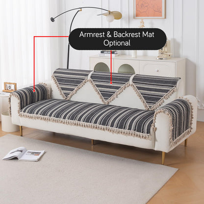 Artisan Boho 5-Seater Sofa Seat Mat with Tassels (3+1+1), Charcoal Black
