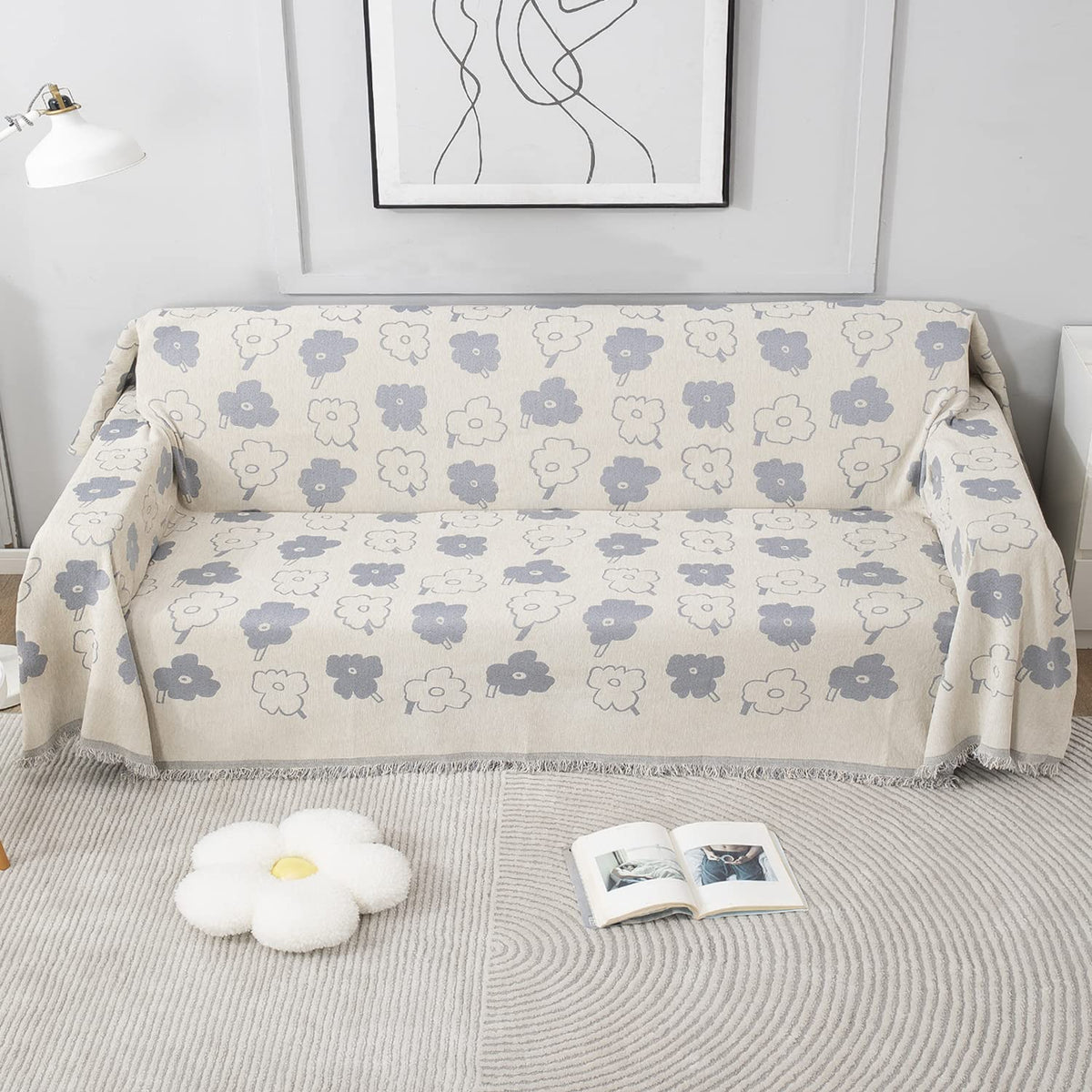 off white floral print colour chenille sofa throws available for 1, 2, 3 seater and 3+1, 3+1+1, & 3+2 seater sofa sets

