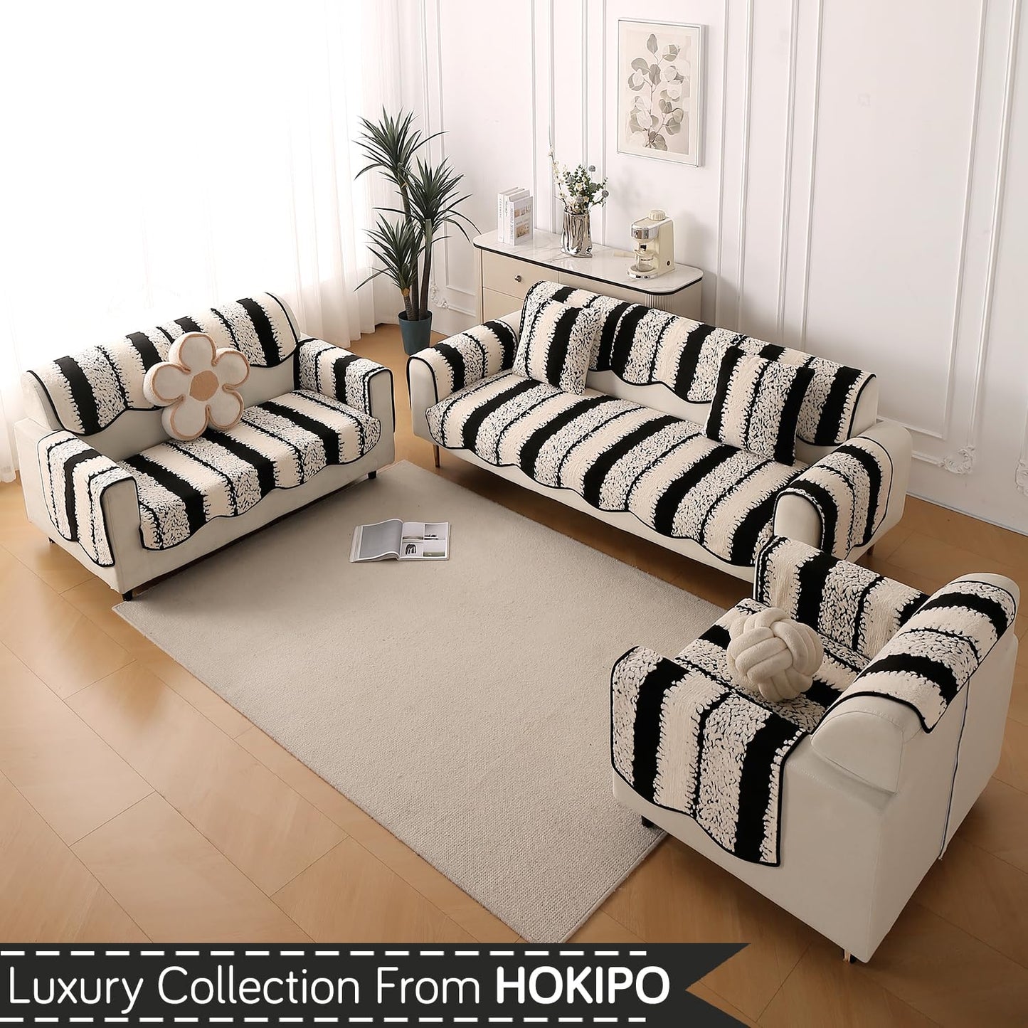 Luxury Wavy Plush Anti-Slip Sofa Cover Mats - Black