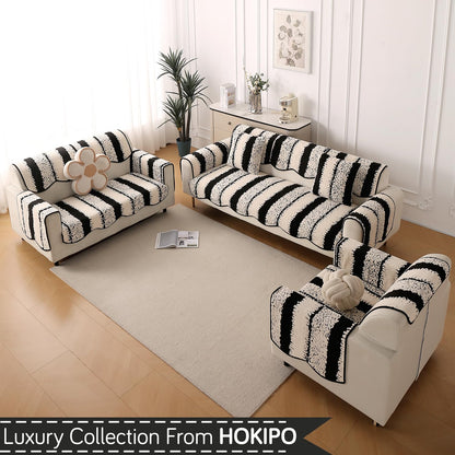 Luxury Wavy Plush Anti-Slip Sofa Cover Mats - Black