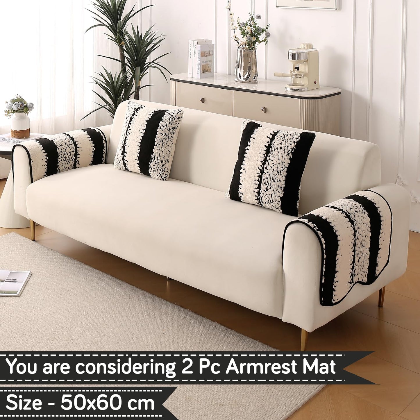 Luxury Wavy Anti Slip Plush Sofa Cover Mat, Black