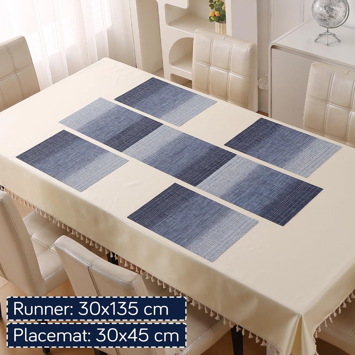 GradientHue PVC Mats for Dining Table - Ocean Hue