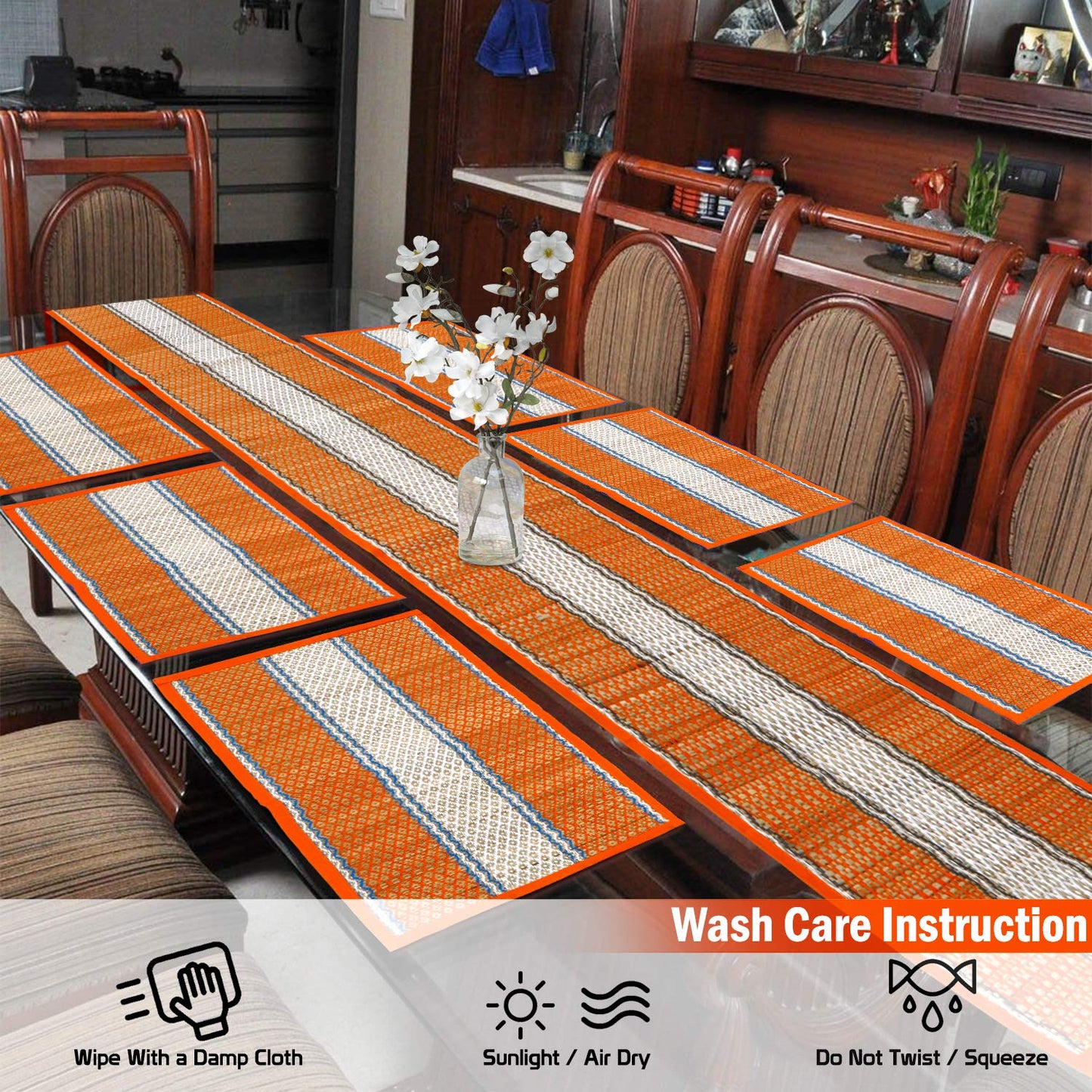 Handmade Madurkathi River Grass Dining Table Mats, Orange