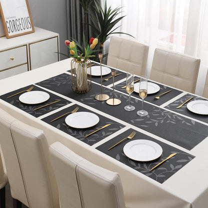 PVC Dining Table Mats, Black Leaves
