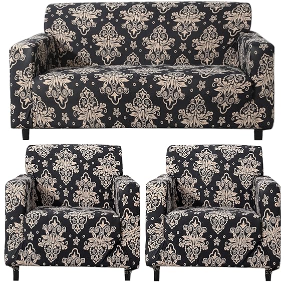Elastic Stretchable Printed Sofa Cover, Black Damask