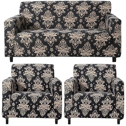 Elastic Stretchable Printed Sofa Cover, Black Damask