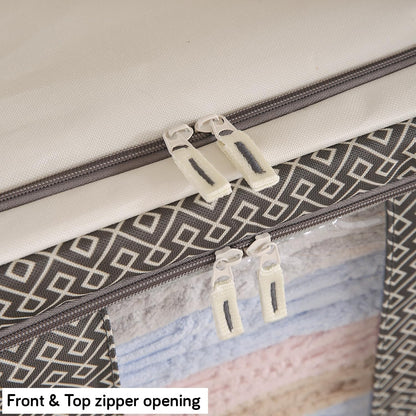 Wardrobe Organizer Storage Box | Foldable Cloth Storage Boxes with Metal Frame & Window | 600D Oxford Fabric, Charcoal Grey
