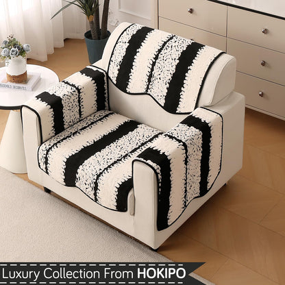 Luxury Sofa Cover Set | Seat, Back & Arm Covers | Anti-Slip Wavy Mat – Black