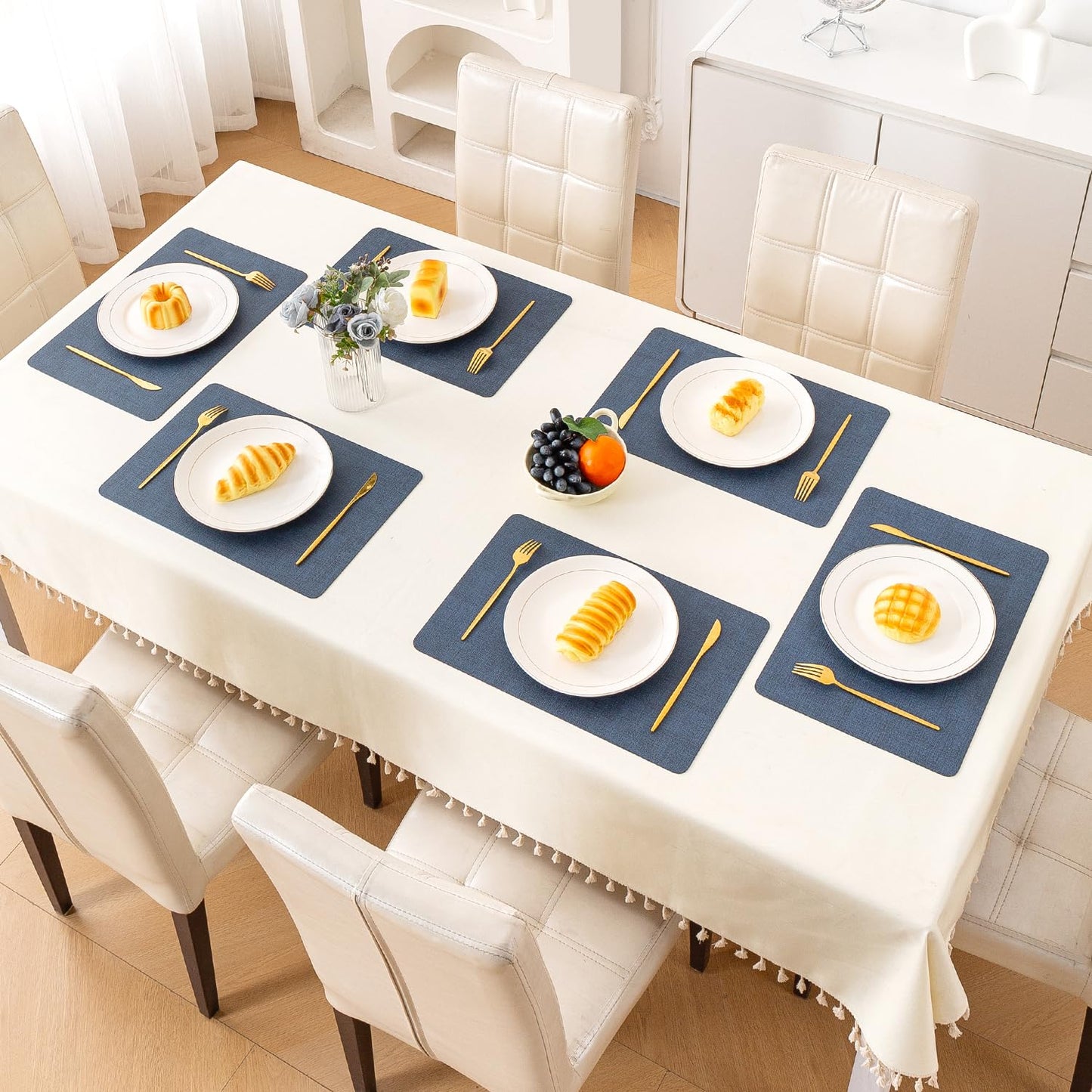 Modern Weaves Royal Luxe Faux Leather Mats for Dining Table - Navy Blue
