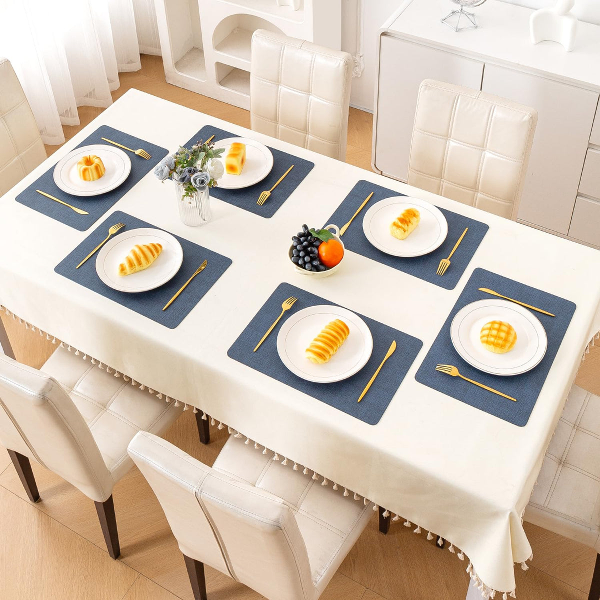 Modern Weaves Royal Luxe Faux Leather Mats for Dining Table - Navy Blue