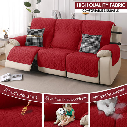 UrbanQuilt Recliner Sofa Slipcover Mat with Dual Belt for 1/2/3 Seater - Scarlet Red