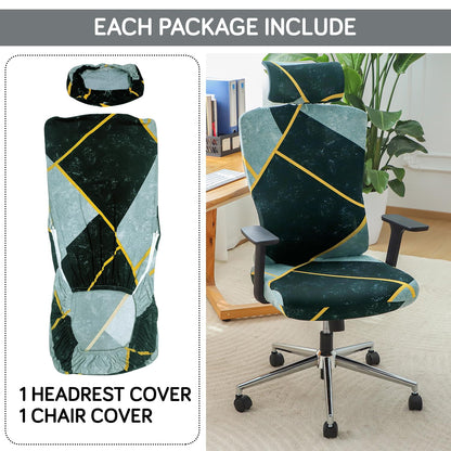 Office Chair Cover with Headrest and Elastic Chair Covers, Multicolor Abstract Geometry