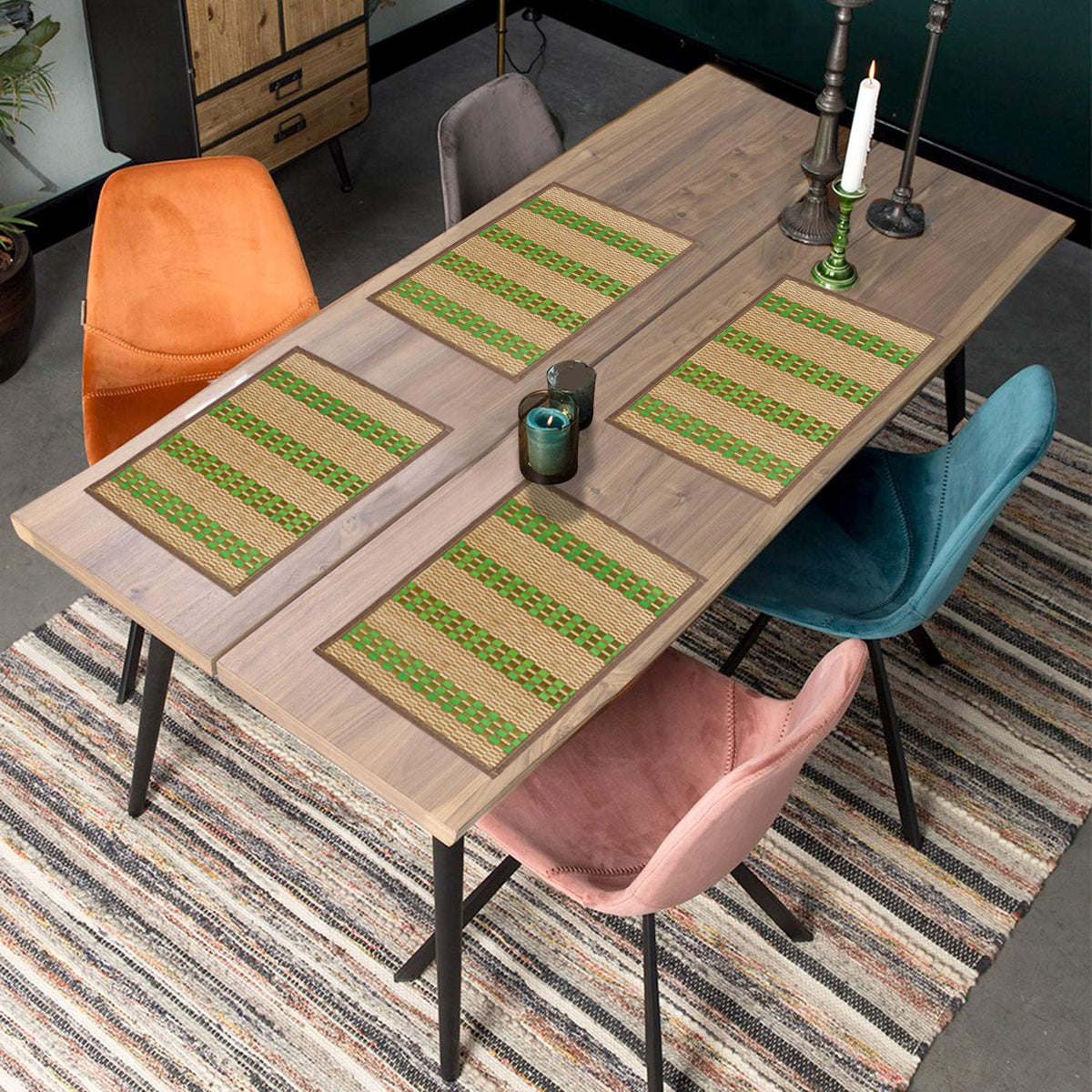Heat Resistant Bamboo Dinner Mats, Green