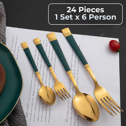 Cutlery Set of 18 / 24 Pcs Stainless Steel Flatware Set, Mirror Finish - Gold