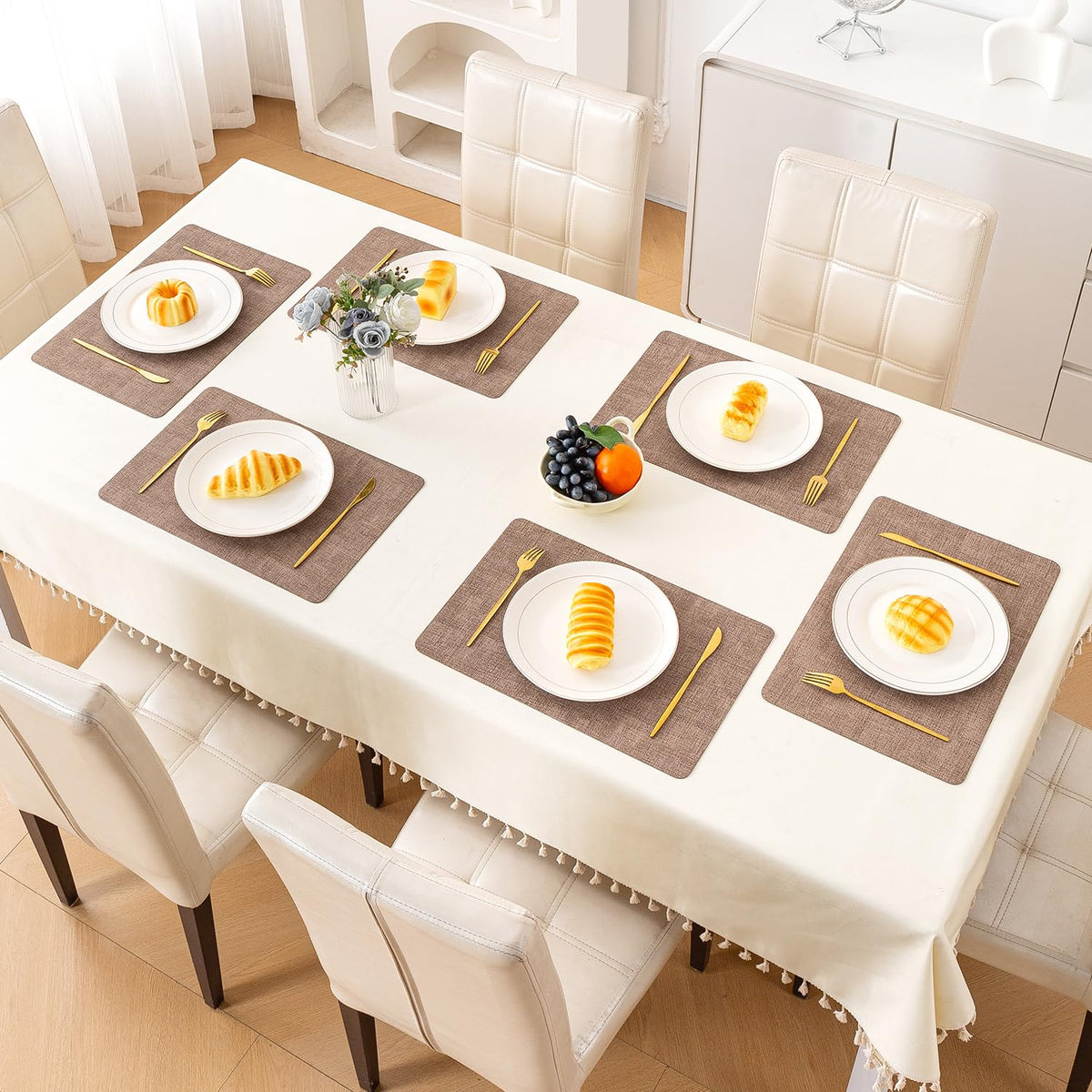 Modern Weaves Royal Luxe Faux Leather Mats for Dining Table - Cocoa Brown