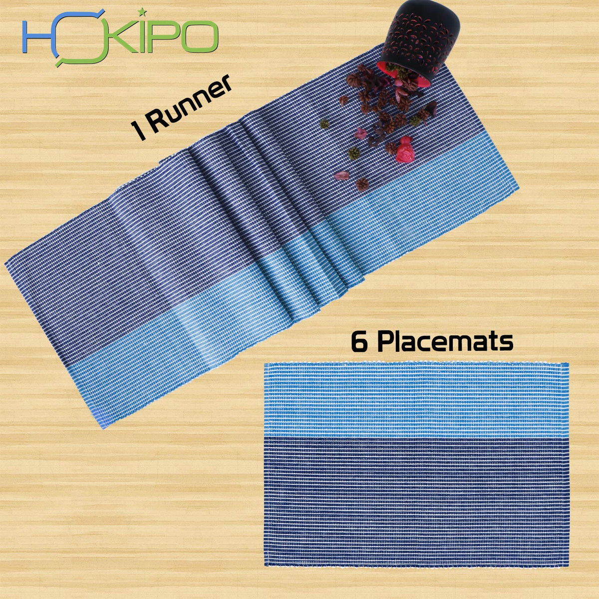 Ribbed Cotton Heat Resistant Dining Table Mat, Sky Blue