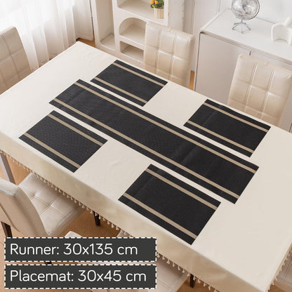 Chevron Stripes PVC Mats for Dining Table - Jet Black