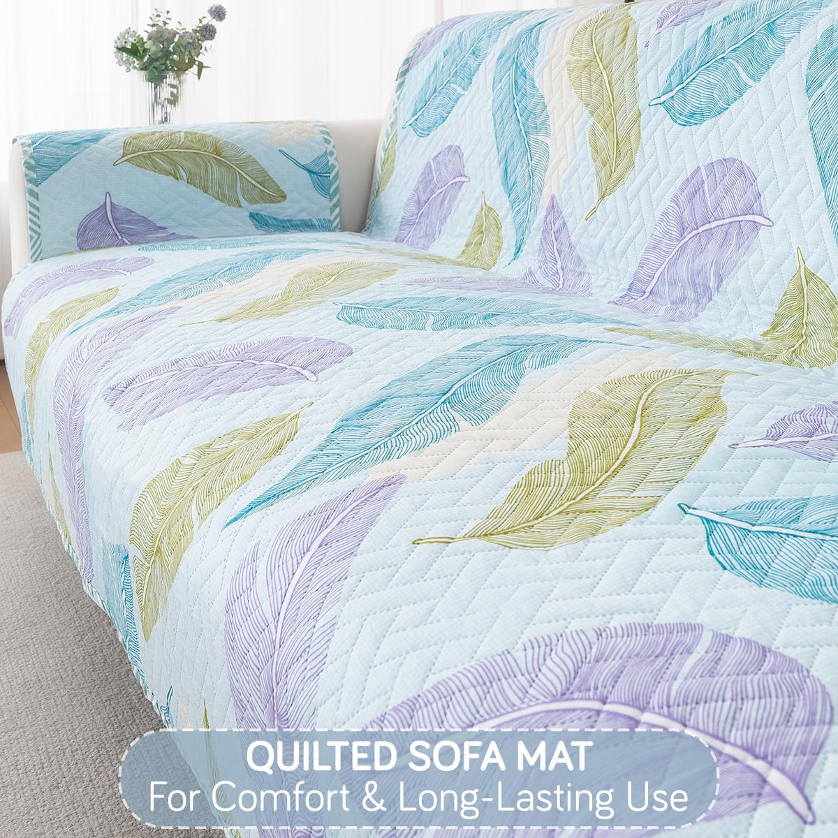 Easy Drape Reversible Quilted 5-Seater Sofa Cover (3+1+1), Colourful Leaves