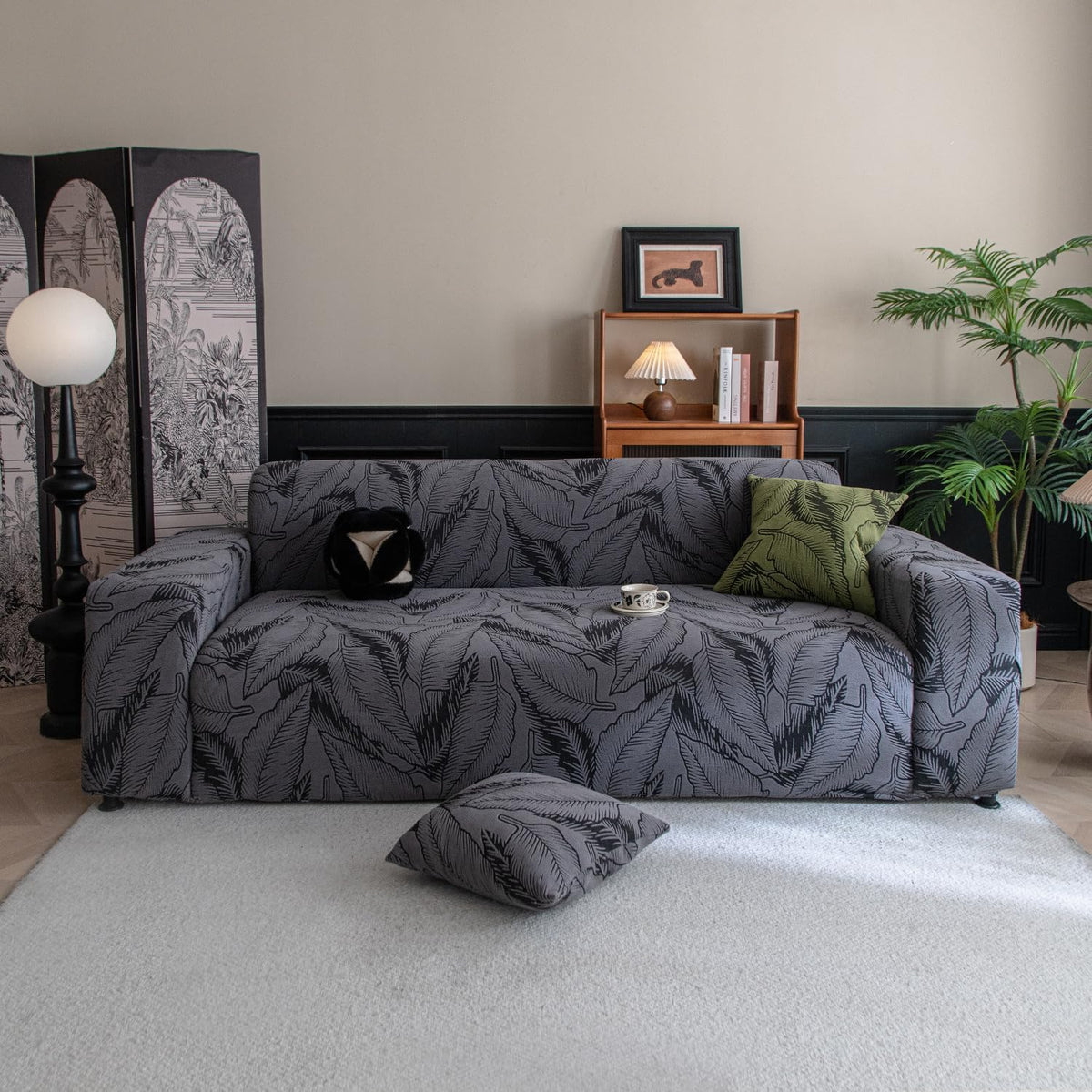 Buy shadow grey colour dual tone series knitting jacquard sofa cover - 2 seater