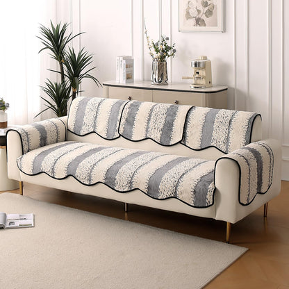 Luxury Sofa Cover Set | Seat, Back & Arm Covers | Anti-Slip Wavy Mat – Pewter Grey