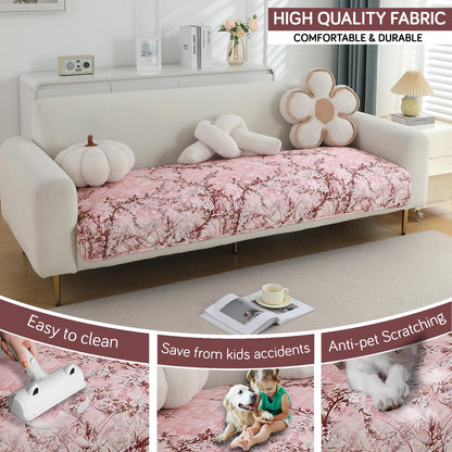 Quilted, Waterproof and Anti-Slip Sofa Cover Mat, Blossom Flower Pink